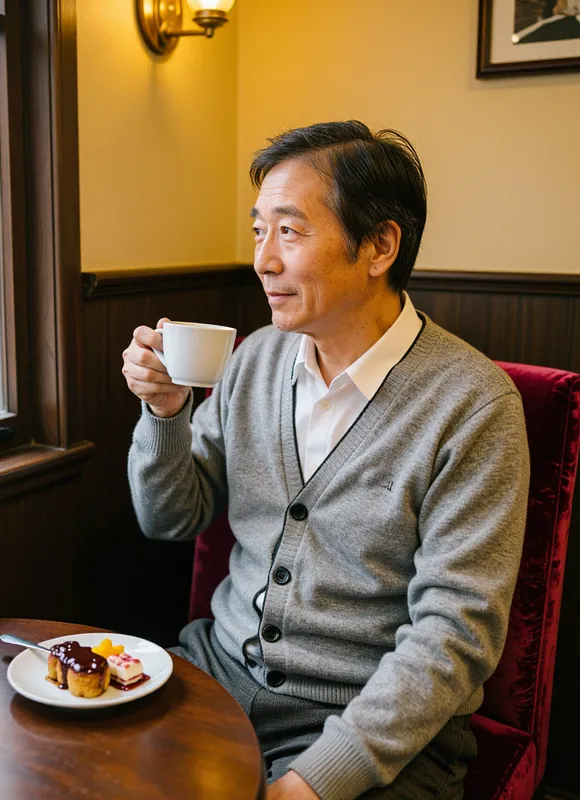 ビロードの席で珈琲を飲む常連さん