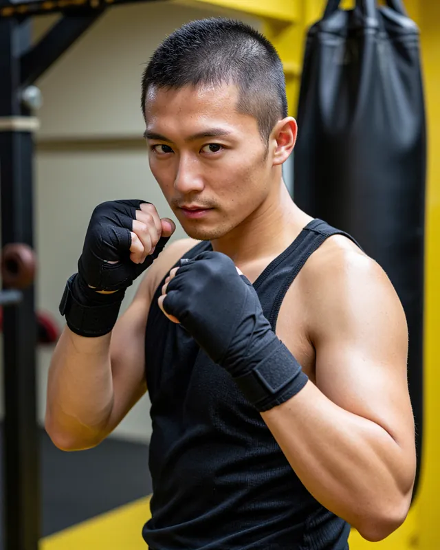 構えをとる男性トレーナー
