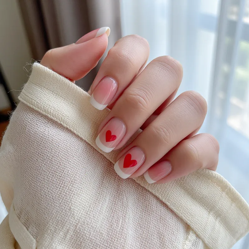 ほんのり頬紅のようなネイルに小さなハート