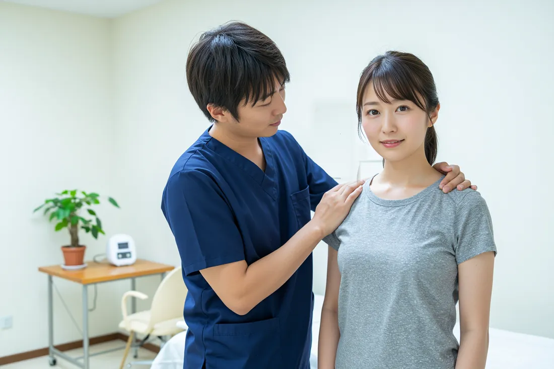姿勢を確認する様子
