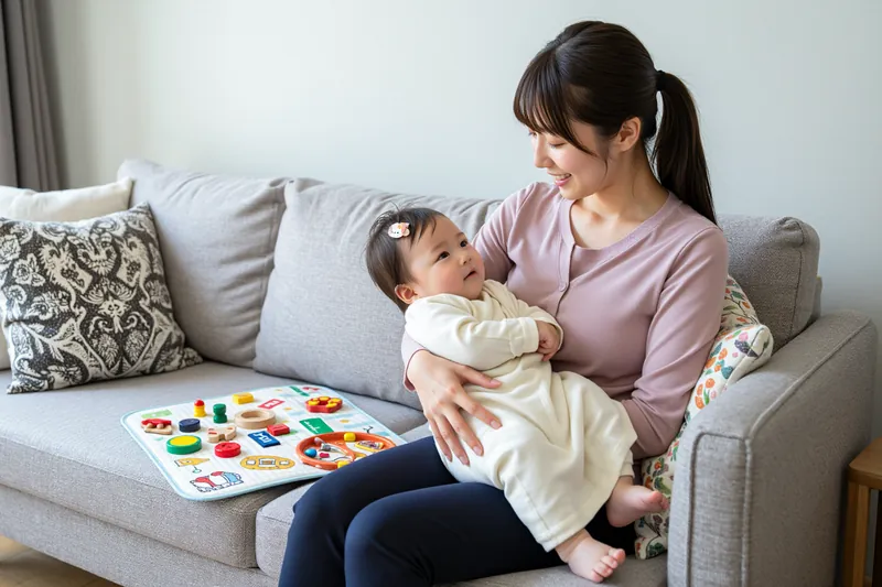 赤ちゃんを抱いてくつろぐ女性