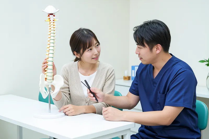 模型を使って説明する施術者